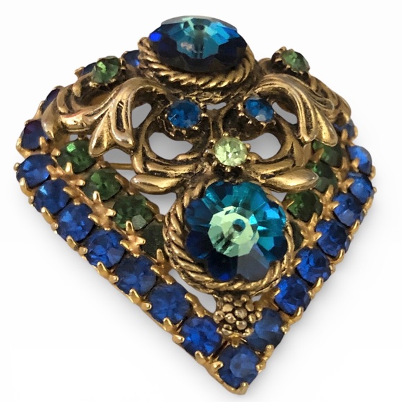 Vintage Rivoli Rhinestone Heart Brooch - Picture 2 of 7